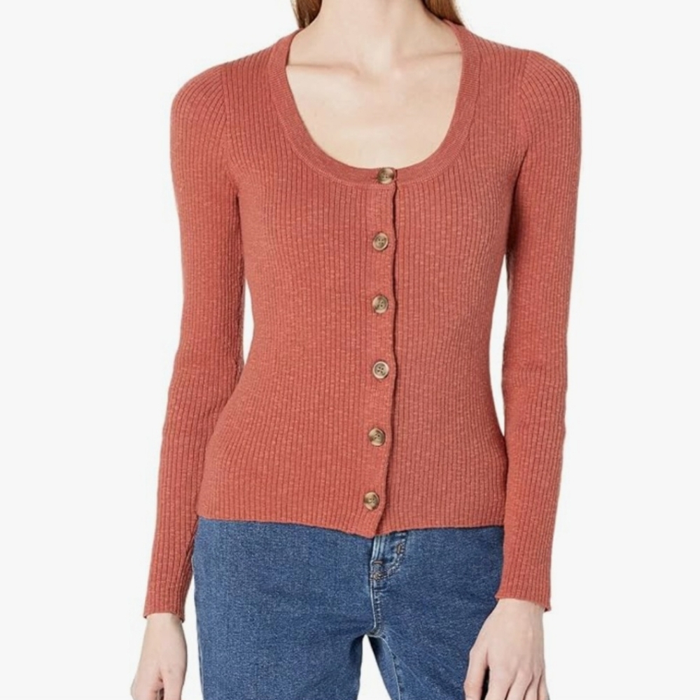🍂 Madewell Scoop Neck Button-Down Sweater in orange/rust color- Offers Welcome